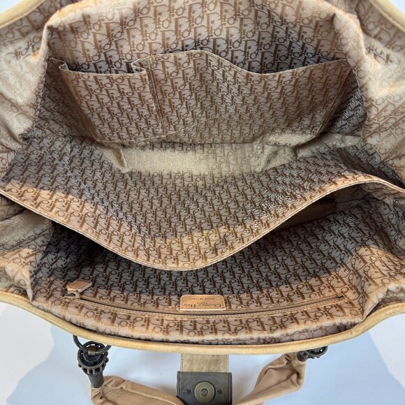 Vintage Christian Dior Beige Pleated Lambskin Leather Plisse Tote Bag - Picture 7 of 16